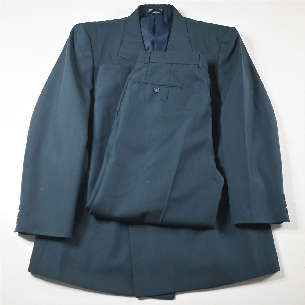 Vtg Mens Double Breasted‎ 42S 34x28 Blue Striped Mens Jacket Pants Suit